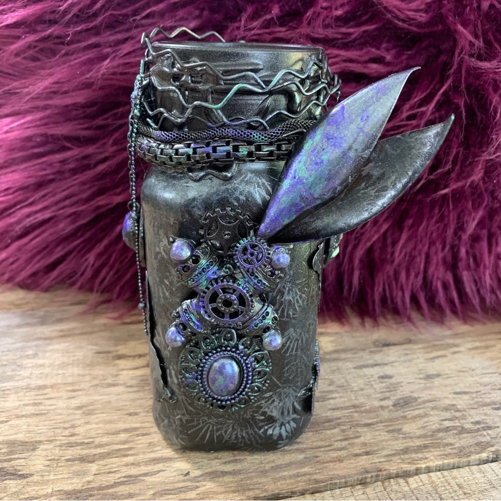 Handmade Steampunk Decor Bottle with Gears – Vintage Cosplay Prop
